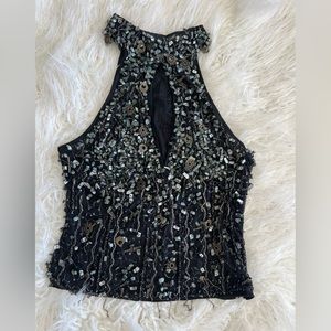 Alberto Makali Black Beaded Halter Top